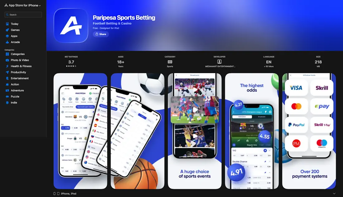Paripesa App App Store Screenshot